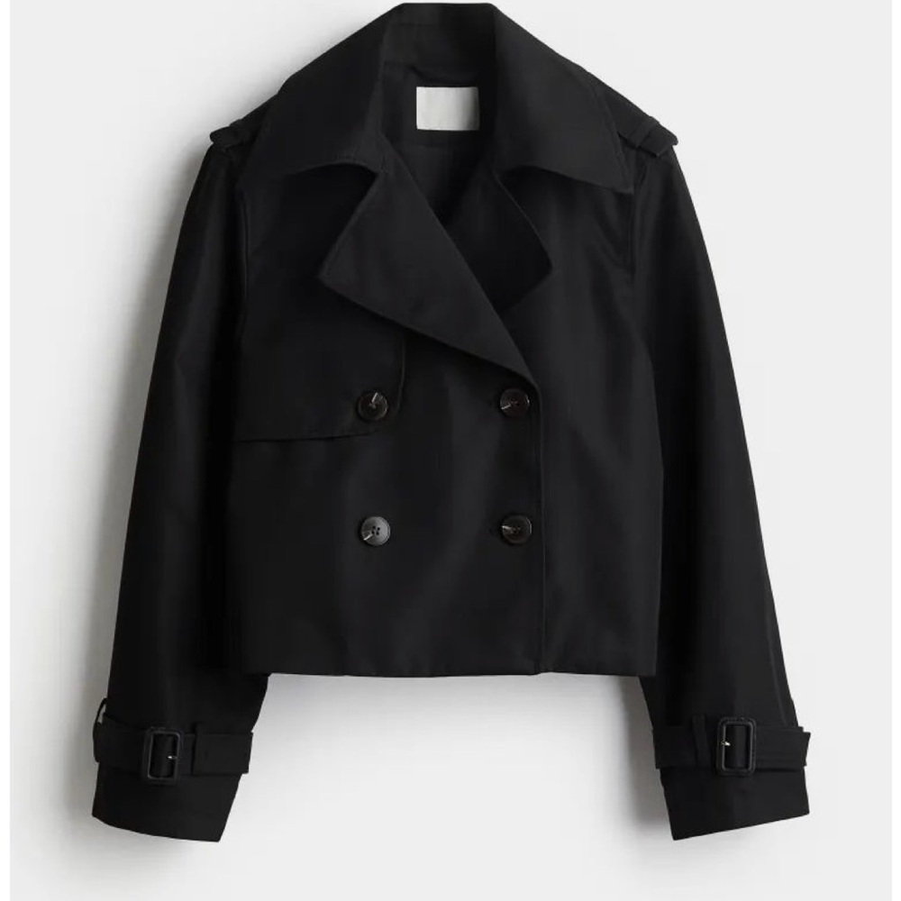 H & M Classic Black Double-Breasted short trench coat